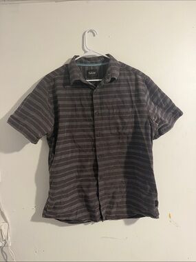 Farwest Polo Striped Button-Down Shirt - Gray